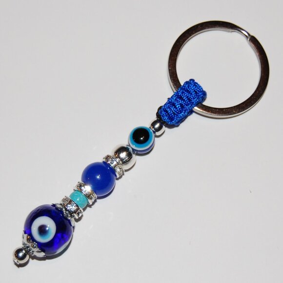 Hamsa Keychain,Evil Eye Keychain,Good Luck Keyring,Blue Agate Stone - Picture 2 of 2